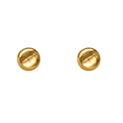 A front-facing shot of the 6mm Heavy Flat Ball Earrings in 9ct Gold highlights their smooth, polished surface and classic appeal, perfect for versatile styling.