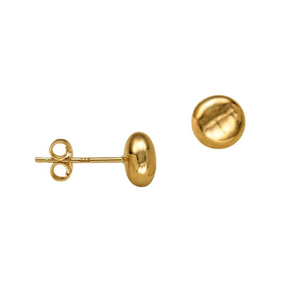 A detailed side and front view of the 6mm Heavy Flat Ball Earrings in 9ct Gold showcases their bold, lustrous finish and substantial design, reflecting timeless elegance.