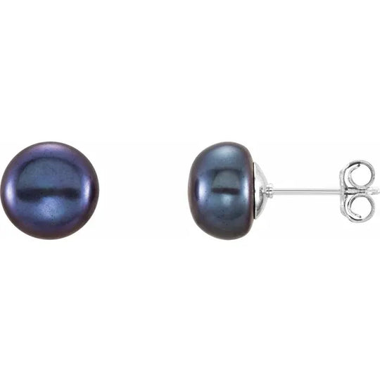 Freshwater Cultured Black Pearl Stud Earrings in 925 Sterling Silver