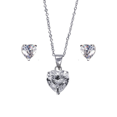 Pendant & earrings displayed together – Sterling Silver heart CZ jewellery set