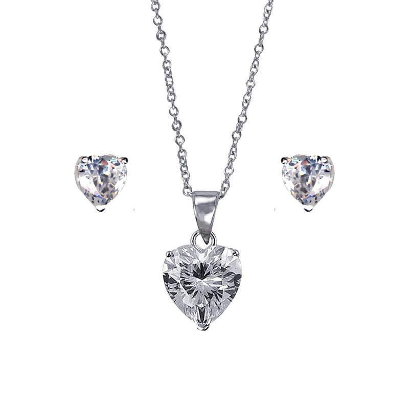 Pendant & earrings displayed together – Sterling Silver heart CZ jewellery set