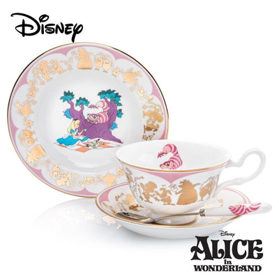 "Every adventure requires a first step" - Cheshire Cat... Beautifully depicted on a Cup and Saucer Set with 6" Collectors Plate is the magical Cheshire Cat. The hand decorated imagery of the Cheshire Cat is fantastic enough but completed with 24K gold motifs of characters from the movie. Available from Jewels of St Leon Jewellery, Giftware and Watches.