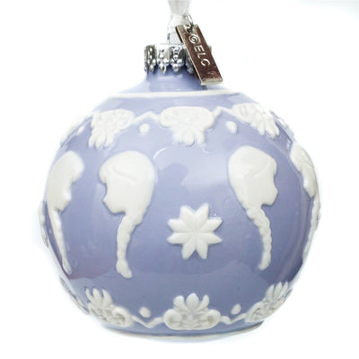 Pale purple fine bone china Anna ornament with raised white silhouette and floral embossed detailing