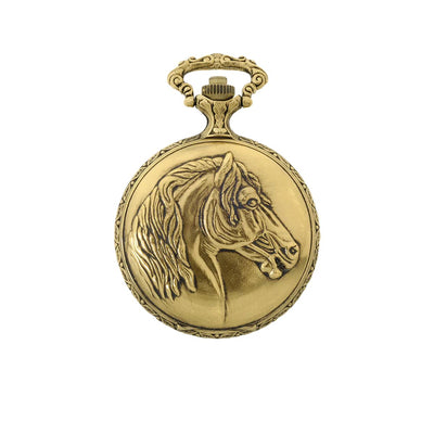 Back Detail: Detailed shot of the gold-tone case back with a relief of a stallion’s head - an equestrian masterpiece by Classique. Discover yours today and add heritage style to your wardrobe!