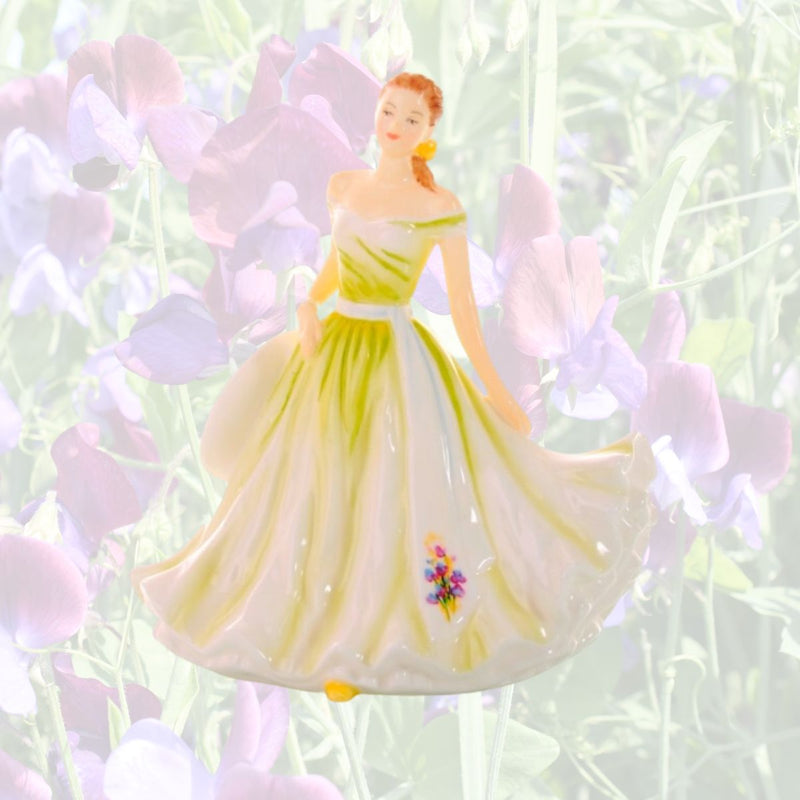 The April Flower of the Month figurine is Sweet Pea, it is a symbol of blissful pleasure, appreciation and gratitude. It is perfect for those born in April and it is also the flower to represent the 30th Wedding Anniversary.