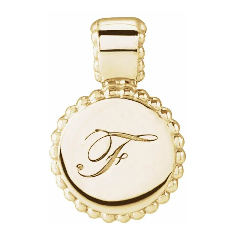 Beaded Engravable Disc Pendant in 14kt Yellow or White Gold