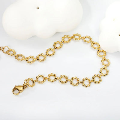 18K Gold Plated Stainless Steel Beaded Flower Bracelet