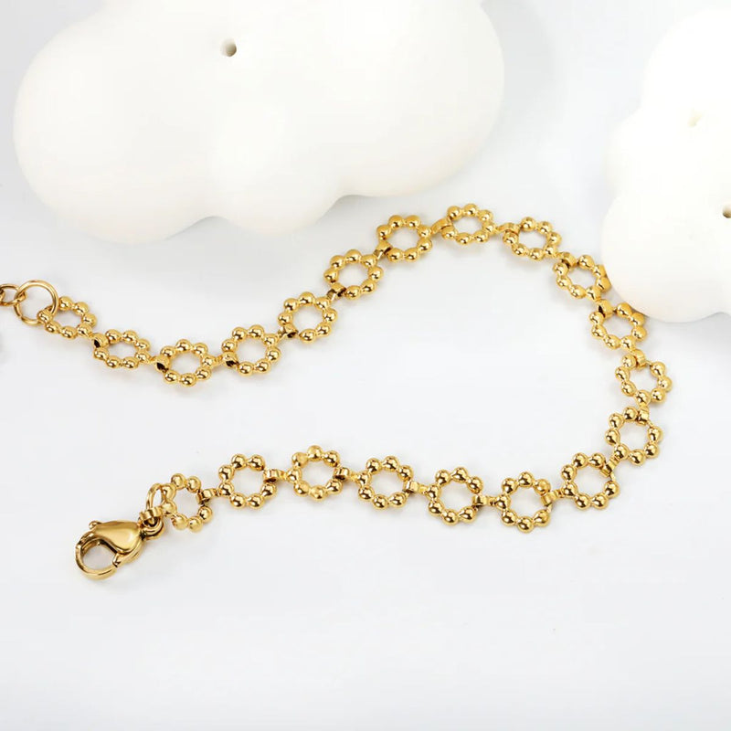 18K Gold Plated Stainless Steel Beaded Flower Bracelet