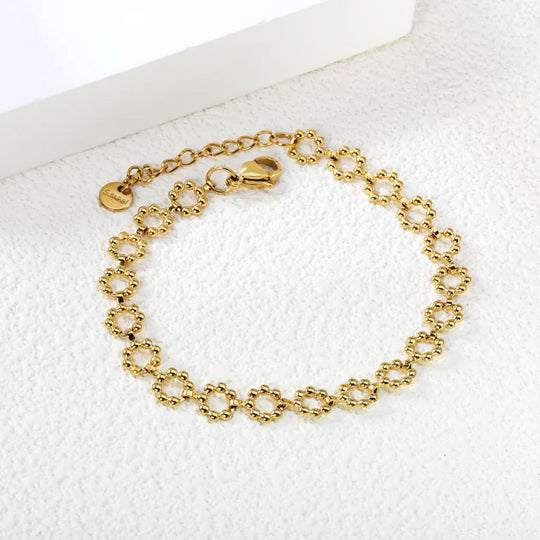 18K Gold Plated Stainless Steel Beaded Flower Bracelet
