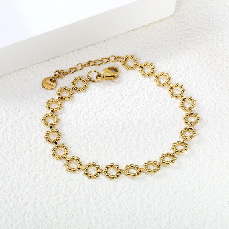 18K Gold Plated Stainless Steel Beaded Flower Bracelet
