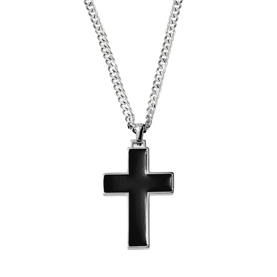 Black Enamelled Stainless Steel Cross Necklace