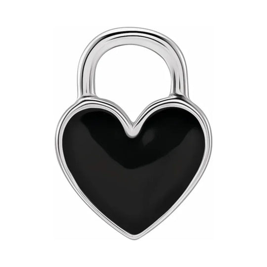 Black Enamelled Heart Charm Pendant in Sterling Silver