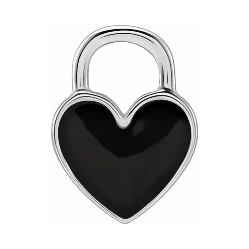 The Black Enamelled Heart Charm Pendant in 925 Sterling Silver is a beautiful addition to any jewellery collection. Measuring 11.5x8.7mm, this heart-shaped charm is perfect for necklaces, bracelets or as a dangle earring. Part of the 302 Fine Jewellery Jubilee Collection.