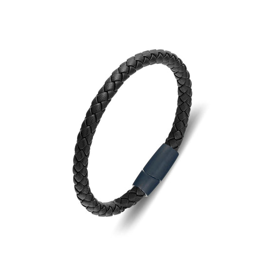 Blaze Men's Black Leather Bangle with Matte Magnetic Clasp
