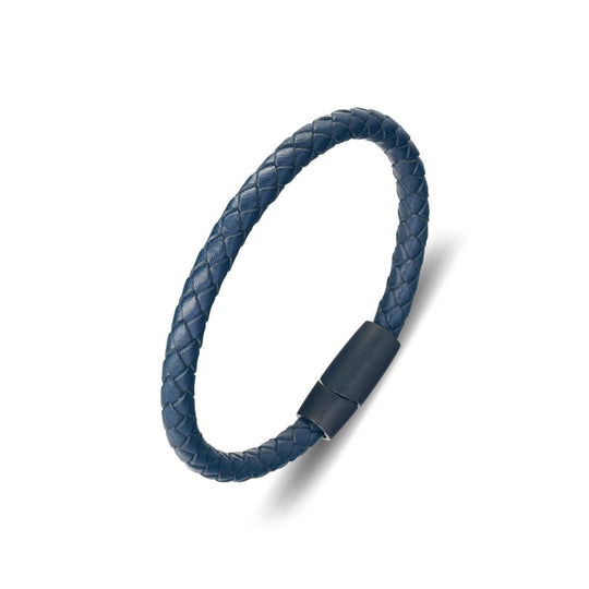Blaze Men's Blue Leather Bangle with Matte Magnetic Clasp