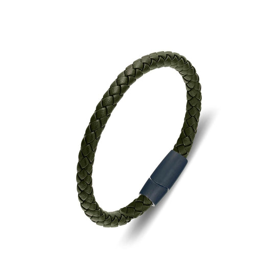 Blaze Men's Green Leather Bangle with Matte Magnetic Clasp