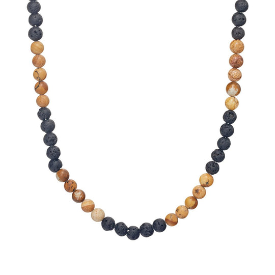 Blaze Picture Rock and Lava Stone Bead Necklace