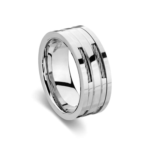 Stainless Steel with Carbon Fiber Detail Men's Ring