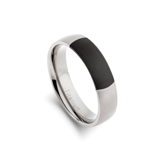 Silver Titanium Men's Ring with Black Detail