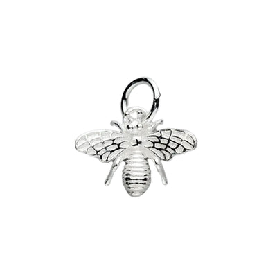 A close-up of the Bright Finish Silver Honey Bee Charm Pendant, showcasing its sleek, polished sterling silver body and delicate detailing, capturing the essence of nature's beauty.