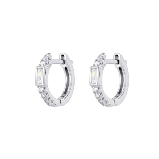Sterling Silver Rectangle CZ Hoop Earrings – 15x2 mm