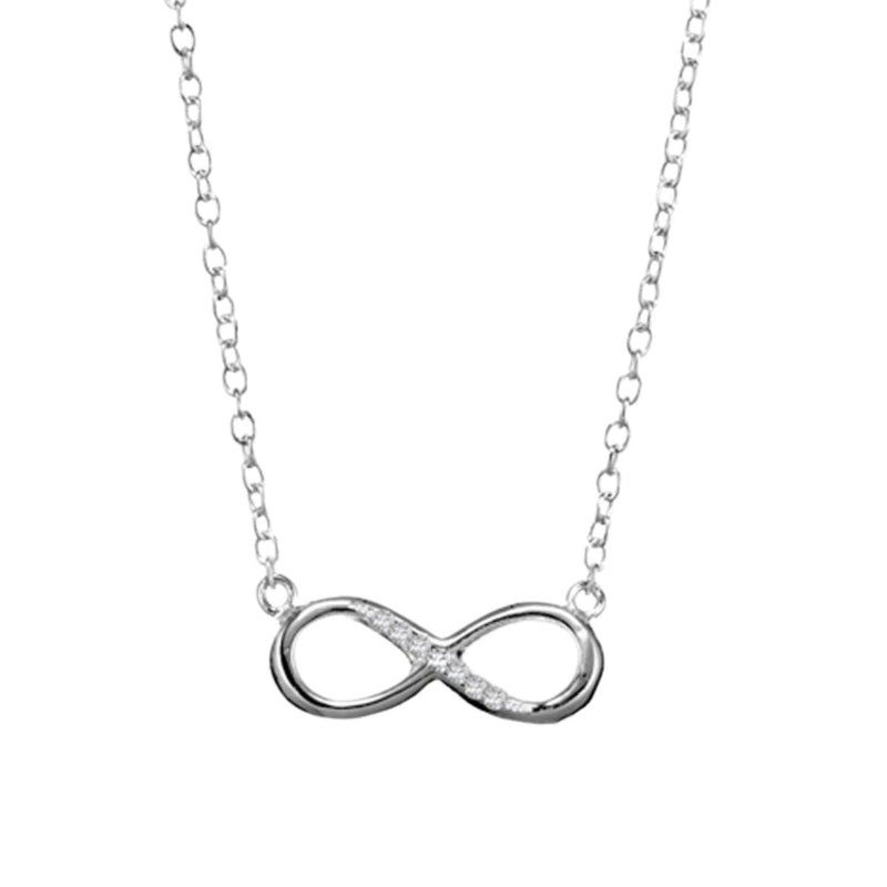 A close-up of the CZ Pave Infinity pendant captures the brilliance of the pave-set cubic zirconia, showcasing the intricate detailing and timeless beauty of this infinity symbol necklace.
