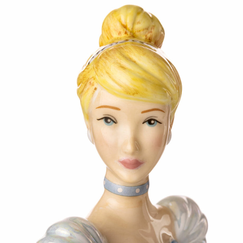 Close-up of Cinderella’s face and hairstyle on enchanted horse musical figurine
