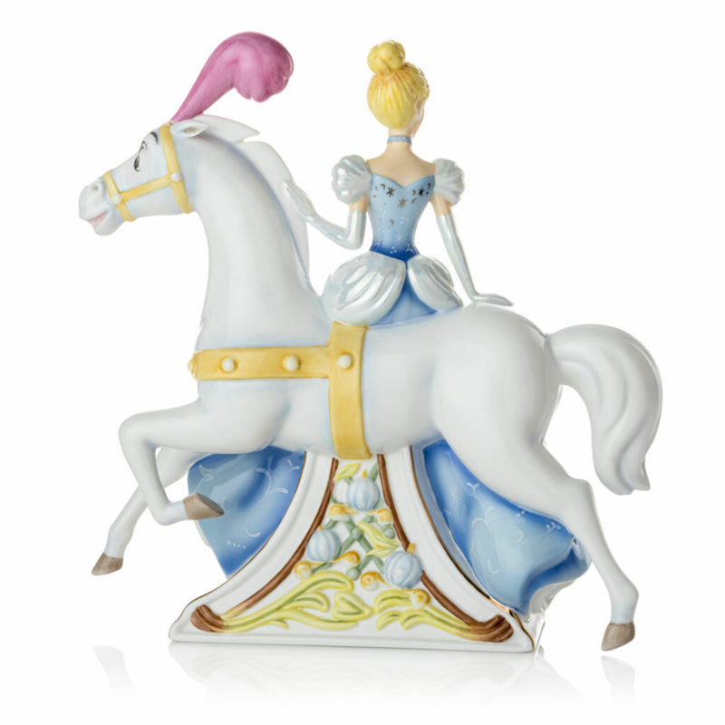 Cinderella riding her enchanted white horse, rear view, fine bone china Disney figurine