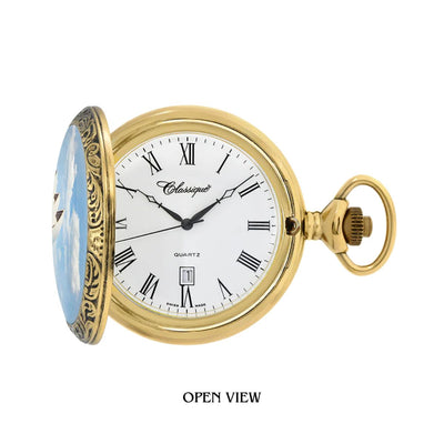 Opera House Gold Plated Pocket Watch - a stunning timepiece that pays tribute to one of the world's most iconic landmarks. With a 48mm dial, this watch beautifully illustrates the iconic image of Sydney and of Australia itself. The vibrant portrait of the Opera House perfectly depicts the warmth of Sydney, making this watch a must-have timepiece to add to your collection. Shop now at Jewels of St Leon.