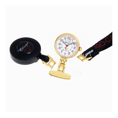 Classique Pro-Care Gold Plated Nurses Watch set with matching lanyard and retractable belt clip reel.