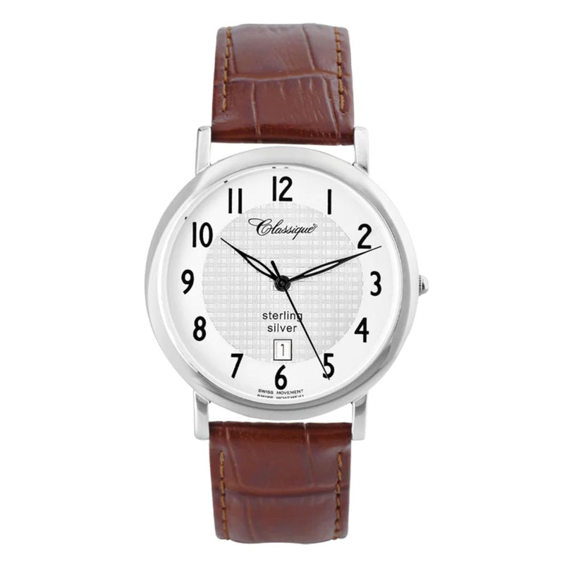 The Samuel is the perfect watch that strikes the perfect balance between boldness and elegance. With its unique rhodium plated sterling silver case design and classic round shape, this gents watch is fitted with a Swiss Quartz Movement that ensures precision and accuracy. The genuine textured brown leather band adds a touch of sophistication to the overall look and feel of the watch. Shop now at Jewels of St Leon.