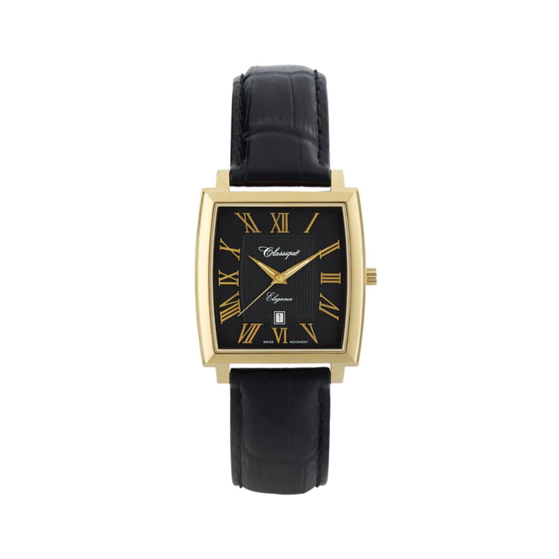 Classique Theo Gold Plated Black Enamelled Dial Gents Watch