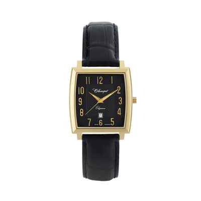 Classique Theo Gold Plated Black Enamelled Dial Gents Watch