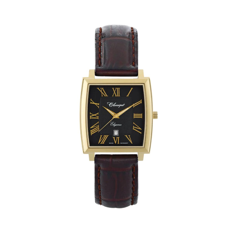 Classique Theo Gold Plated Black Enamelled Dial Gents Watch