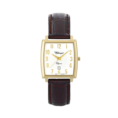 Classique Theo Gold Plated White Enamelled Dial Gents Watch