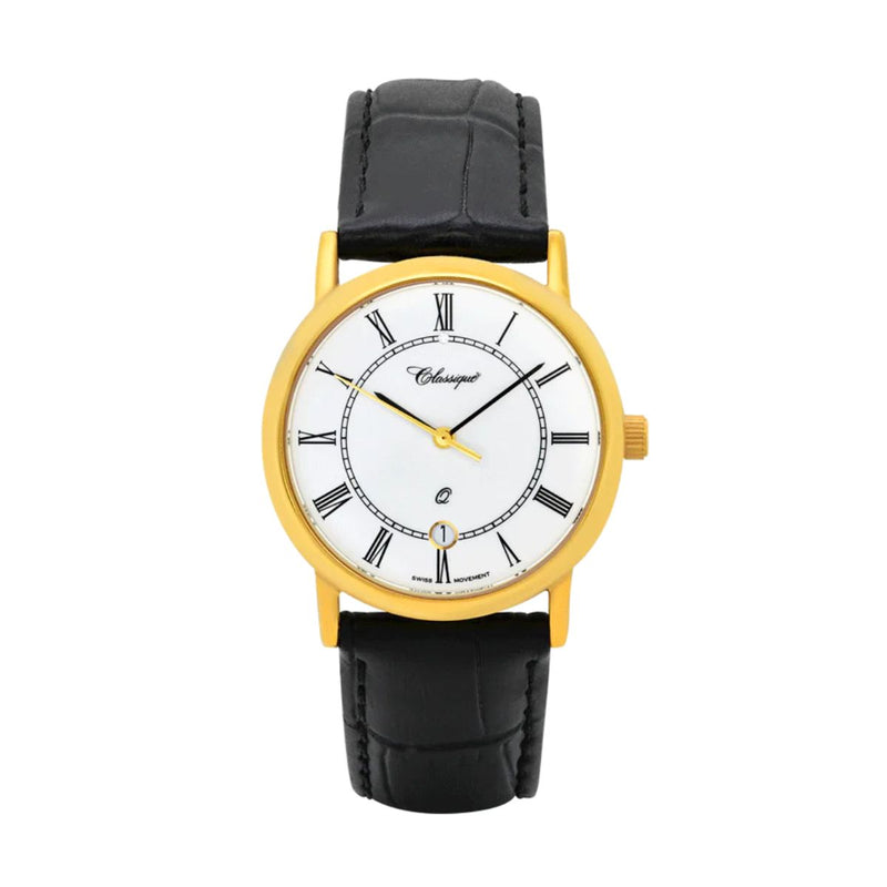 Classique - William Gold Plated Leather Band Mens Watch