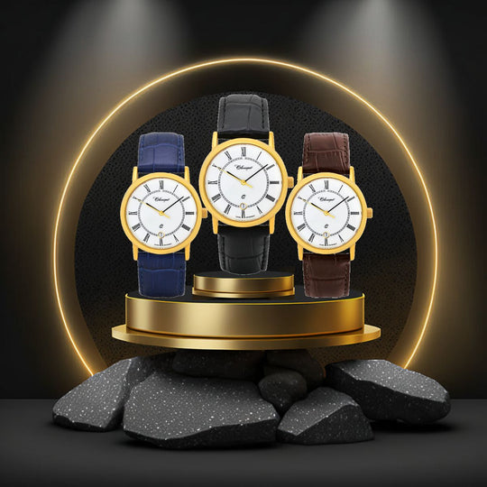 Classique - William Gold Plated Leather Band Mens Watch