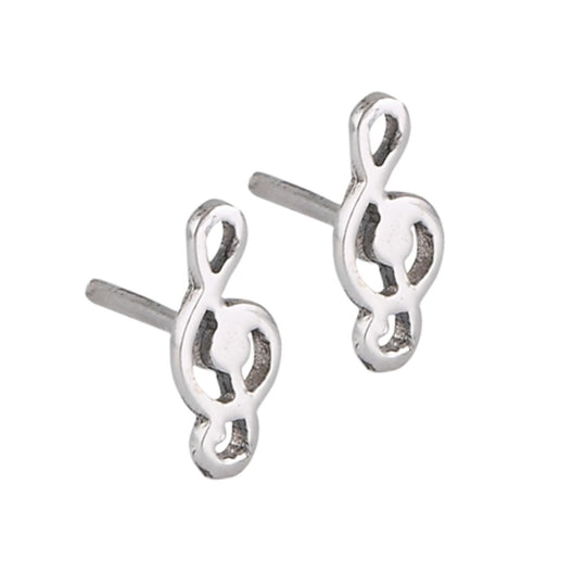 Musical Clef Note Earring Studs in Sterling Silver