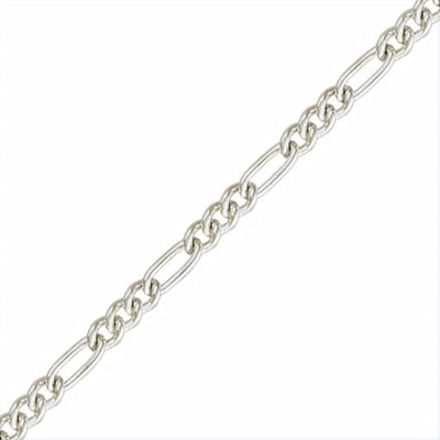 Close-up of 3.3mm 3+1 Figaro chain necklace in 45cm sterling silver, showcasing alternating short and long links.