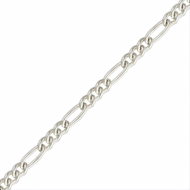 Close-up of 3.3mm 3+1 Figaro chain necklace in 45cm sterling silver, showcasing alternating short and long links.