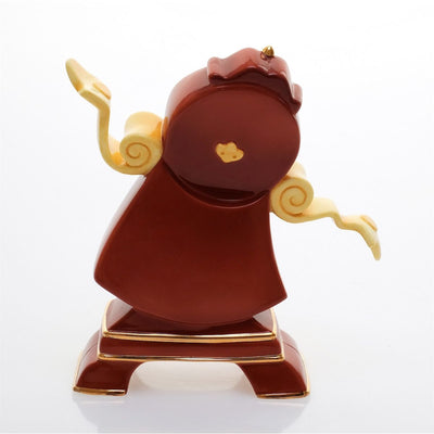 The Cogsworth figurine is handcrafted from fine bone china and features elegant 22K gold trim. This characteristic welcome pose of Cogsworth is an exquisite statuette makeing it the perfect addition to any Disney or Beauty and the Beast collection or as a gift for that special someone who loves the story. Display it on a shelf, desk, or table to bring a touch of magic to any room.