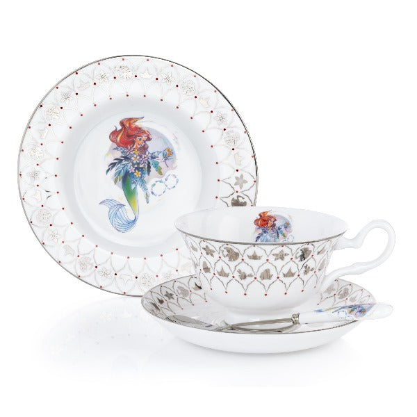 Ariel Cup and Saucer Set that is now available. The hand decorated imagery of Ariel and the platinum motifs surrounding the rim features an array of characters from the movie. Crafted from the finest bone china, this Disney100 Ariel Cup and Saucer set will last a lifetime and would be a wonderful gift to mark a special occasion.