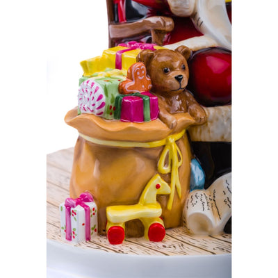 Fine bone china Santa figurine close-up showing teddy, toys and gift sack – Dear Santa collectable