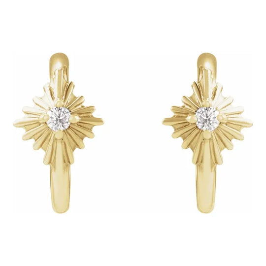 Diamond Accent Starburst Hoop Earrings in 14ct Yellow Gold