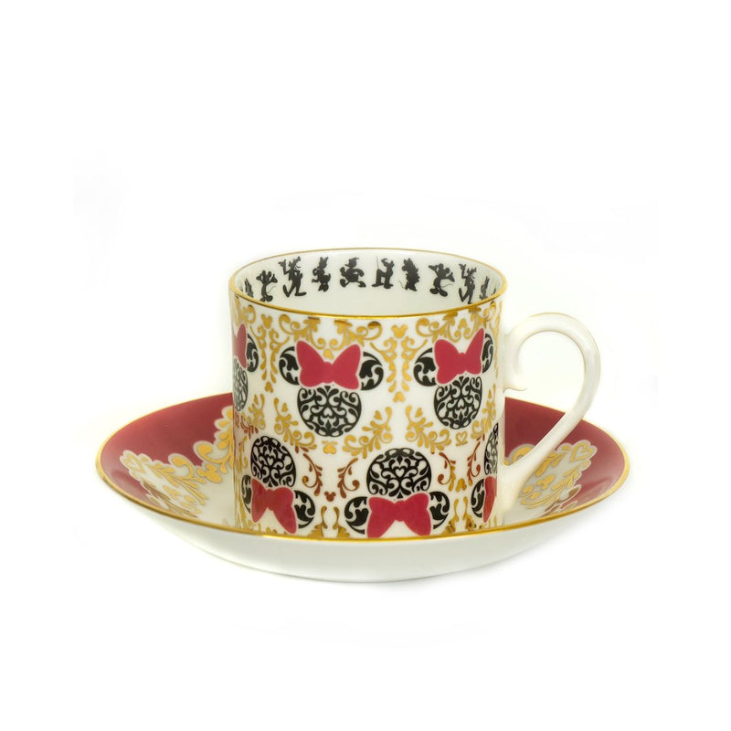 Trimmed with 22kt gold decoration is this beautifully hand painted Minnie Mouse Cup and Saucer Set. This modern design is decorated with Iconic imagery with Mickey and his friends. Crafted from fine bone china, designed and made by The English Ladies Co and available from Jewels of St Leon.