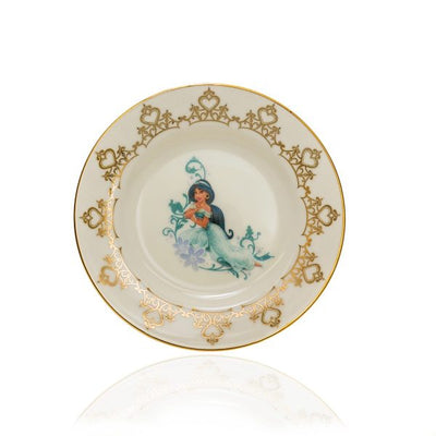 This beautiful collectors plate features Princess Jasmine from Disney's Aladdin. Crafted from the finest bone china and finished with real gold accents, this 6" collectors plate is individually hand decorated. Ideal as a beautiful gift for someone special or treat for the fan or collector. Available from Jewels of St Leon Australia