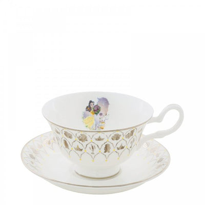 Enchantingly Beautiful... The world's favourite Disney Princess Belle from Beauty and the Beast is now available in a Cup and Saucer set. The hand decorated imagery of Belle and platinum motifs surrounding the rim features the full aray of characters from the movies. Crafted from the finest bone china, this Disney100 Belle Cup and Saucer set will last a lifetime and would be a wonderful gift to mark a special occasion. Available from Jewels of St Leon Jewellery, Giftware and Watches.