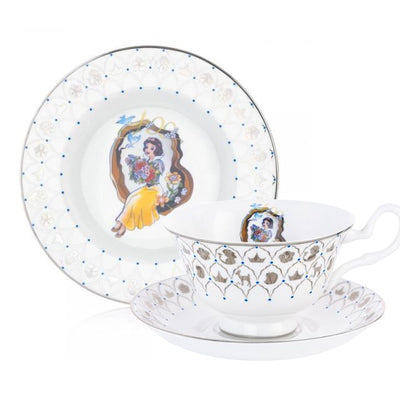 You will be captivated with the original Disney Princess Snow White! now available in Cup and Saucer Set with matching 6" Snow White Collector's Plate celebrating Disney turning 100 years old. The hand decorated imagery of Snow White and platinum motifs surrounding the rim features iconic moments from the beloved Snow White and the 7 Dwarfs animated movie. Available from Jewels of St Leon Jewellery, Giftware and Watches.