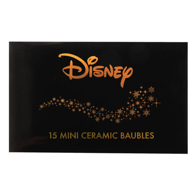 The luxurious packaging of the Disney mini baubles set, showcasing the Disney Christmas logo. Perfect for gifting or storing, this box adds a touch of festive elegance to your holiday celebrations.