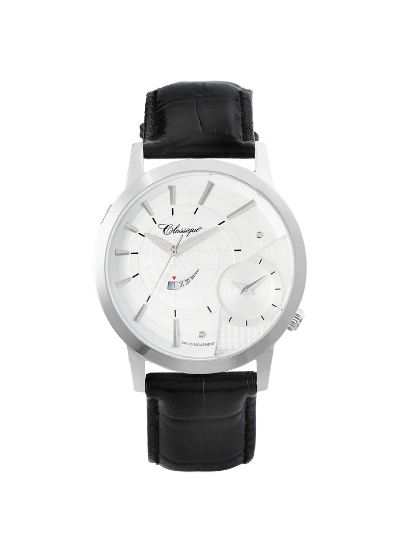 The Classique Dual Time Watch is a traveller’s essential, featuring a white enamel dial and Swiss Quartz Movement. Keep track of two time zones with ease while enjoying the luxury of a genuine leather strap - a timeless piece for any collection.